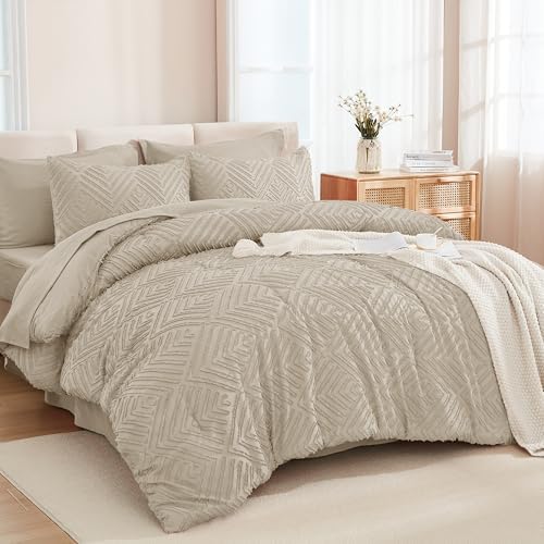 Andency Queen Size Comforter Set 7 Piece Oatmeal - Bed in a Bag Q...