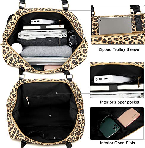 CAMTOP Women Ladies Weekender Travel Bag Canvas Overnight Carry-on Duffel Tote Luggage (289 Leopard-Brown)