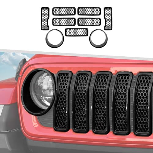 Image of 9PCS Headlight Cover & Front Grill Mesh Inserts Compatible with Jeep Wrangler JL JLU 2024+, NOT FIT JL Sport /Sport S (Black)