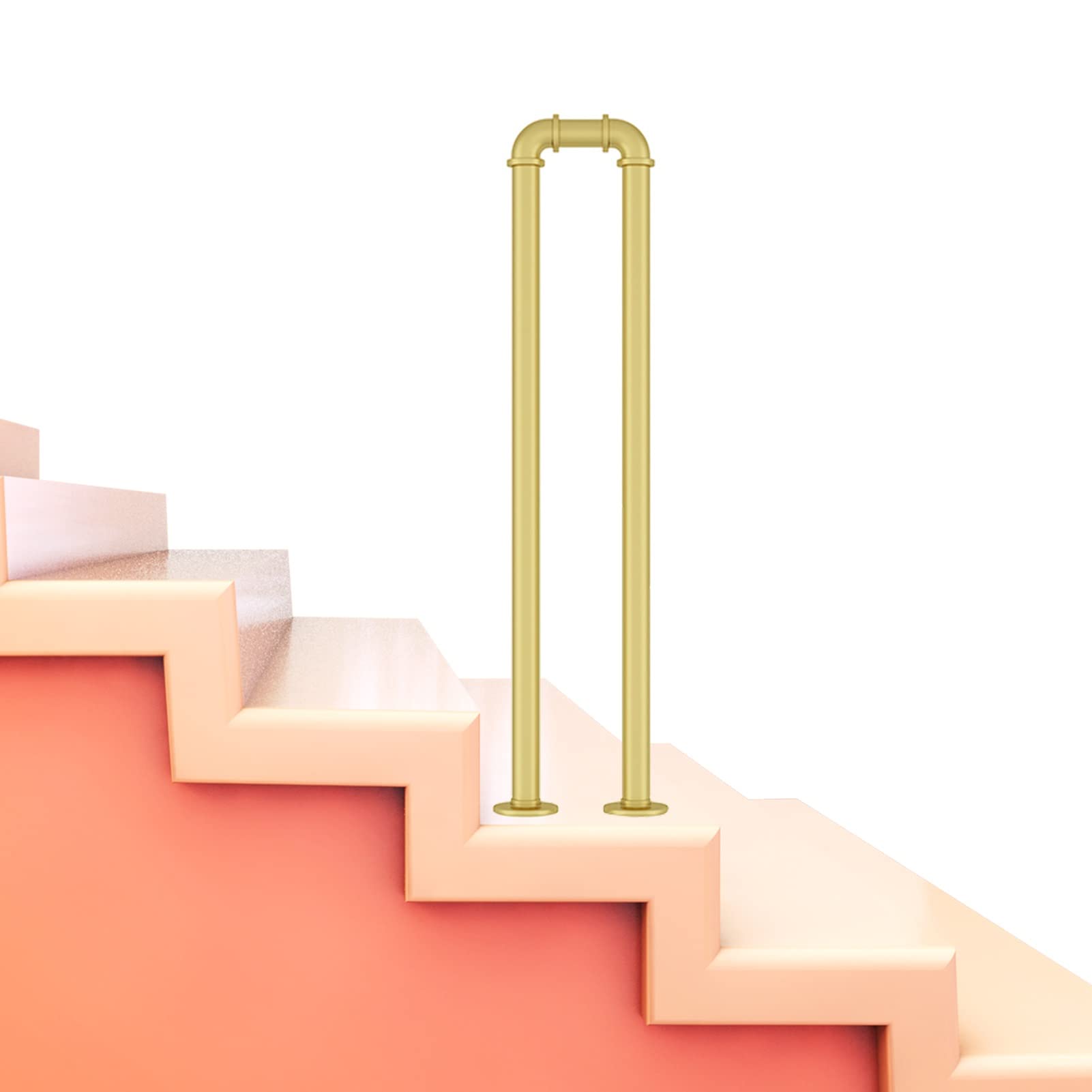 Meiiron Staircase Handrails, Handrails for Indoor Stairs Wrought Iron U-Shape Pipe Banister Step Hand Railing Creative Loft Villa Fence Nordic Duplex Home - 1Pc (Color : Gold, Size : 90cm(2.9ft))