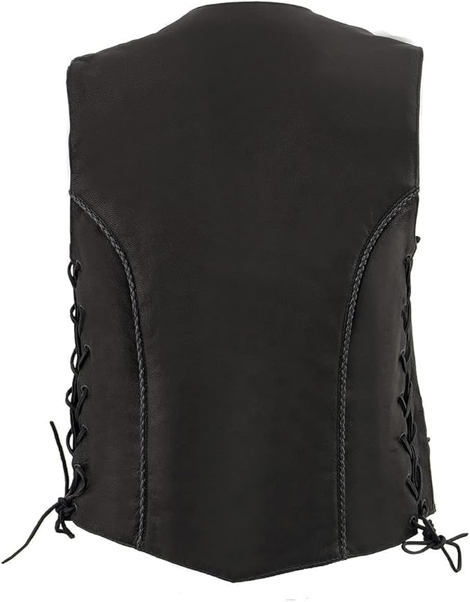 Milwaukee Leather Women's Black SH2045 Thin Braid Leather Side Lace Motorcycle Biker Vest- Snap Front Closure