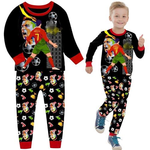 viallolipa Schlafanzug Jungen Kinder, Trikot Pyjama Kinder Junge Mädchen Set, Nr. 7 Fans Baumwolle Homewear Nachtwäsche Langärmelig T-Shirt Hose