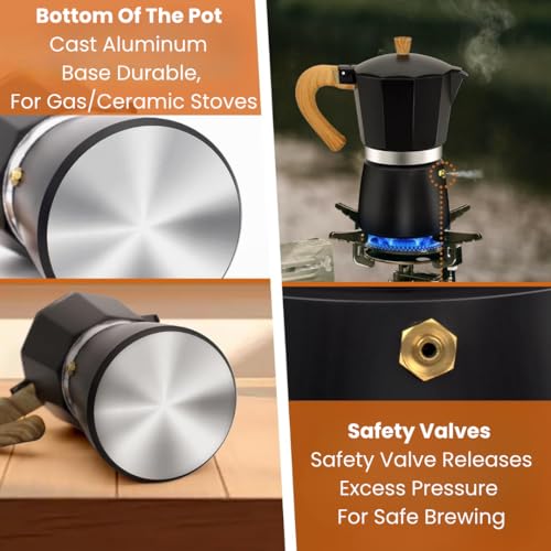 Image of Moka Pot 6-Cup 300ml, Premium Matte Black Stainless Steel Stovetop Espresso Maker for Induction & All Heat Sources | Brew Rich, Italian-Style Coffee at Home with Durable, Easy-to-Clean Design