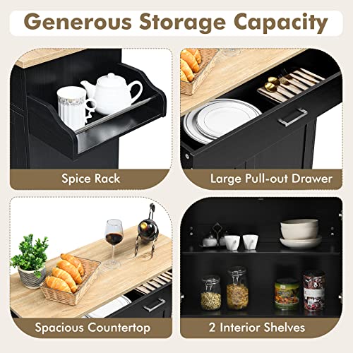 COSTWAY-Kitchen-Island-Cart-Rolling-Storage-Trolley-Cart-with-Lockable-Rubber-Wheels-Large-Cabinet-Drawer-Spice-Rack-and-Towel-Rack-Kitchen-Serving-Utility-3-Position-Adjustable-Shelf-Black COSTWAY Kitchen Island Cart Rolling Storage Trolley Cart with Lockable Rubber Wheels Large Cabinet Drawer Spice Rack and Towel Rack Kitchen Serving Utility 3 Position Adjustable Shelf Black