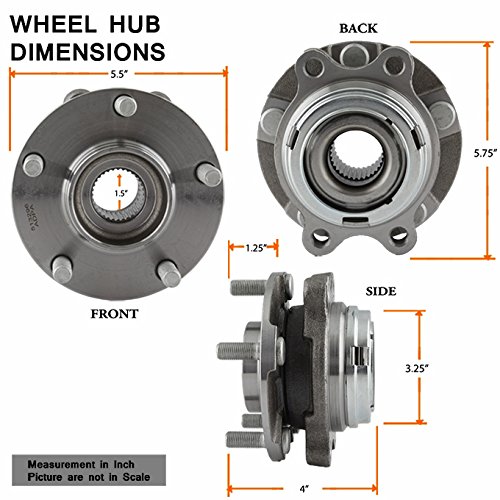 AKKON - for Nissan Altima Maxima | Infiniti QX60 JX35 513296 Pair of 5-Bolt Front Wheel Hub and Bearing Assembly W/O ABS