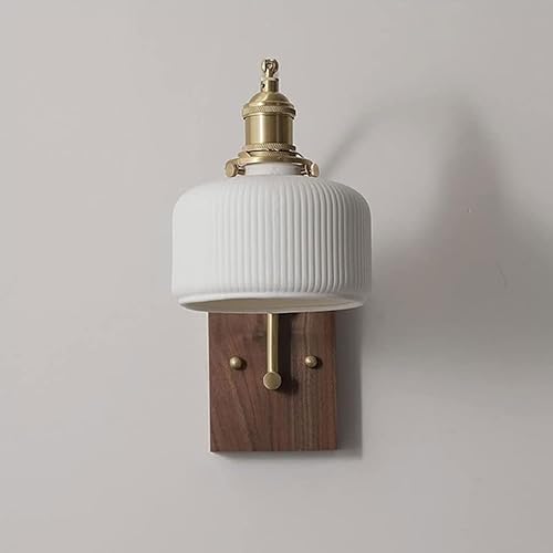 Miniatura 5 de XQ-Gforward Lámpara de pared industrial de nogal rústico montado en la pared de latón vintage lámpara de lectura de cabecera lámpara de iluminación