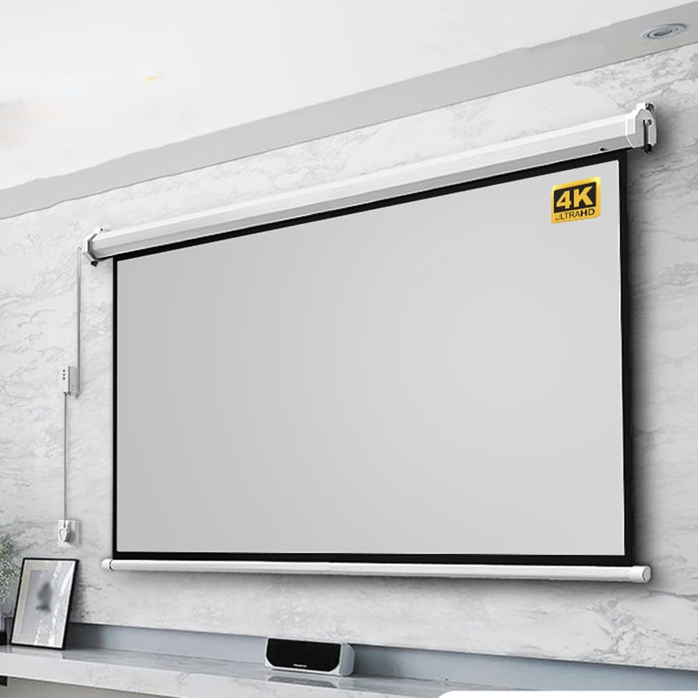 Schermo per Proiettore Motorizzato da 60 Pollici,Schermo di Proiezione a Scomparsa HD 4K/3D con Telecomando,Schermo per Film da Parete/Soffitto per Home Theater,Ufficio(60 inch(4:3))