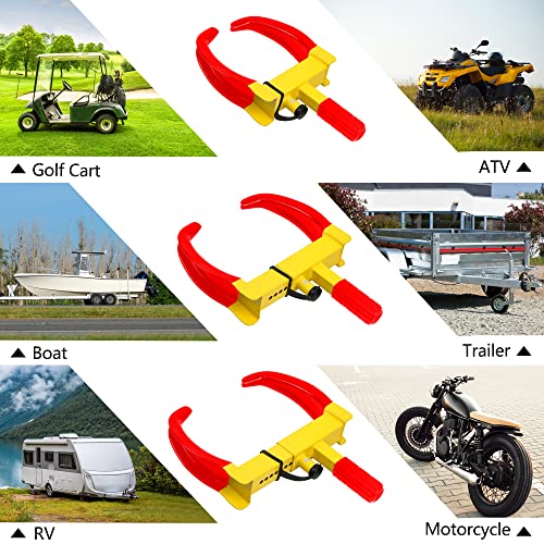 Wheel Clamp Lock Adjustable Security Trailer Wheel Lock Anti Theft Fit Max 11.7" Tire Width For Atv Rv Suv Car Golf Cart Boats Motorcycles Great Deterrent Bright Red-Yellow (3 Keys) #TOP4