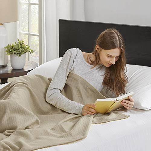 Madison Park Liquid Cotton Luxury Blanket Premium Soft Cozy 100% Ring Spun Cotton For Bed , Couch or Sofa, King, Linen