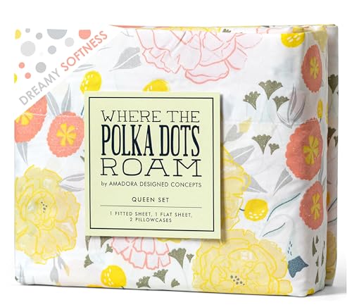Where The Polka Dots Roam Light Floral Bedsheets King Size,