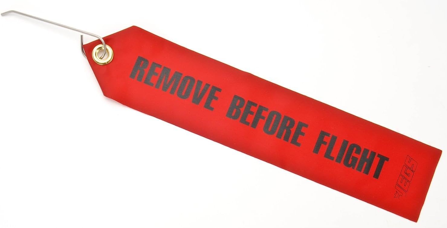 JEGS �Remove Before Flight� Tag with Lock Pin | Red | Made in USA | 3" Wide x 15" Long | Prevents Drag Racing Parachute from Being Deployed Accidentally at The Wrong Time