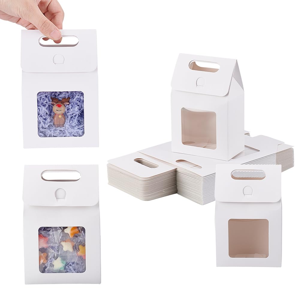 GOMAKERER 28pz Sacchetti Regalo In Carta, Sacchetti di Carta Burlywood con Finestra Trasparente Sacchetti con Manici Sacchetti Riutilizzabili per Festa Matrimonio Anniversario