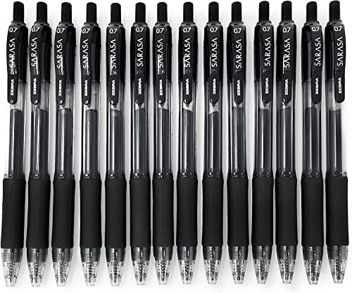 Zebra-Sarasa wysuwany żelowy długopis żelowy, szybkoschnący, 0,7 mm, czarny, opakowanie 14 sztuk
