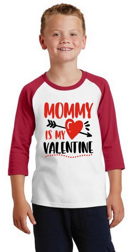 Printmate Cotton Red-White Multicolor Full Sleeve Kids Tees Mommy is My Valentine T-Shirt for Baby Boys and Girls - D26 1