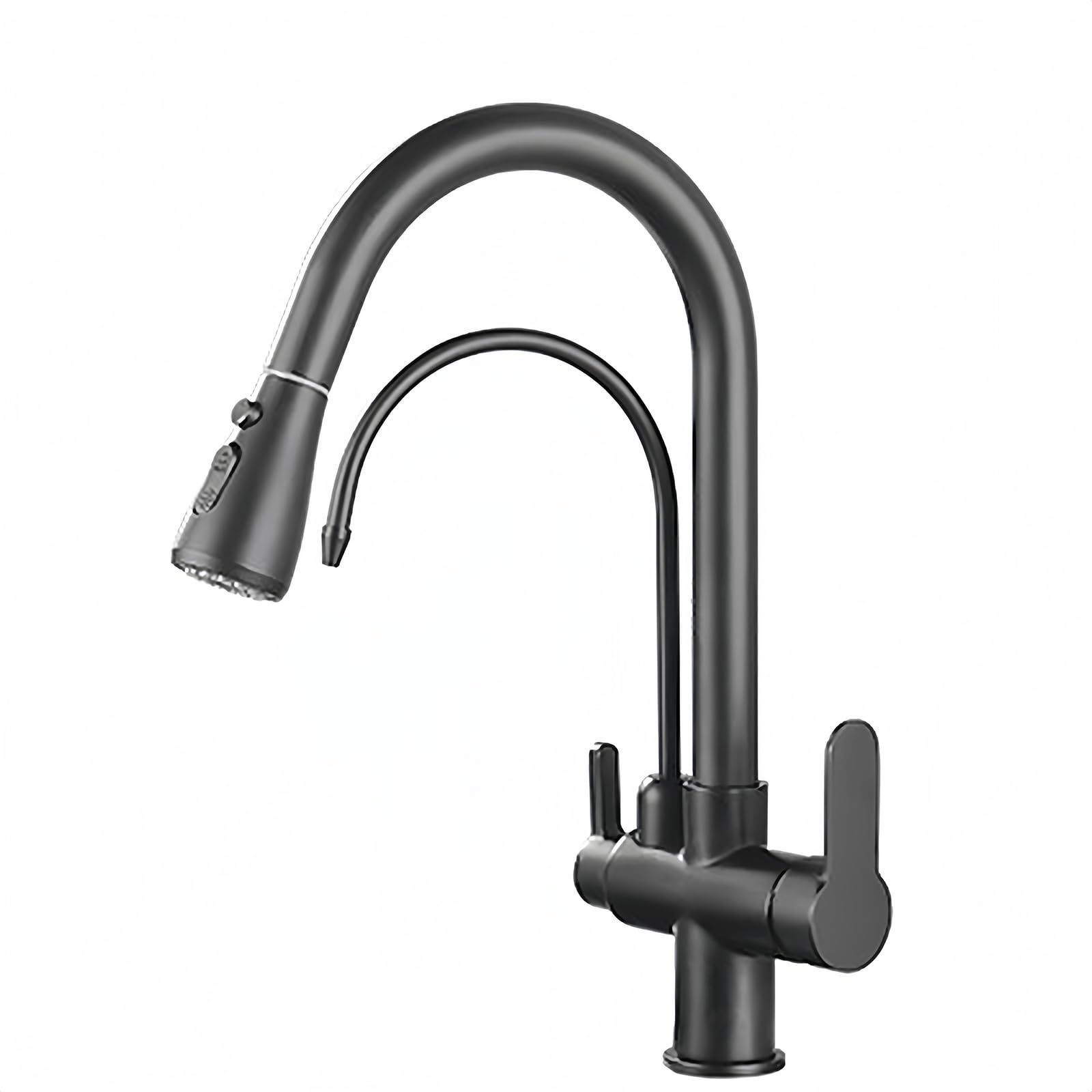 ZYCHSJXA 3 Way Taps for Kitchen Sink with Spray Drinking Water Tap Grey Gooseneck 2 Mode Rotatable Faucet
