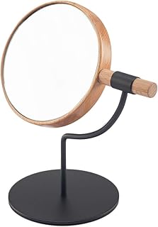 YEAKE Desk Table Mirror with Mental Stand, 3X Magnification Small Wooden Desktop Mirror,360° Rotation Countertop Mirror for Makeup (Black)