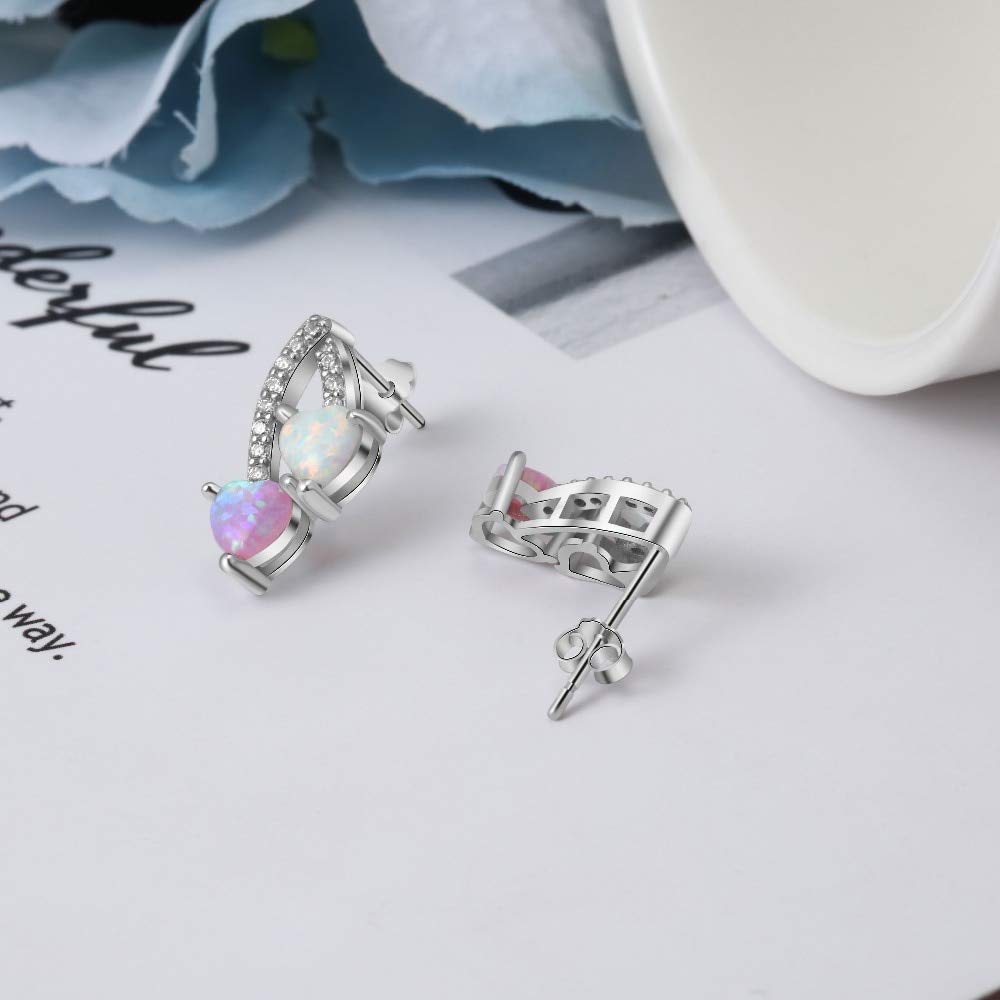 SALAN Orecchini A Bottone In Argento 925 Con Opale Bianco Rosa Blu E Zirconia Cubica – 10 Mm, Gioielli Regalo Per Donne - 5