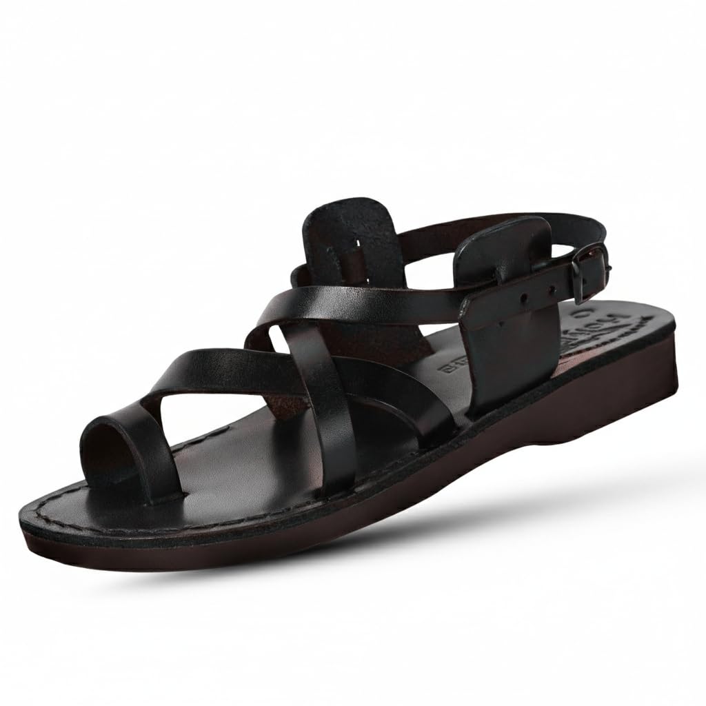 Unisex Genuine Leather Biblical Sandals (Jesus - Yashua) Black Style I