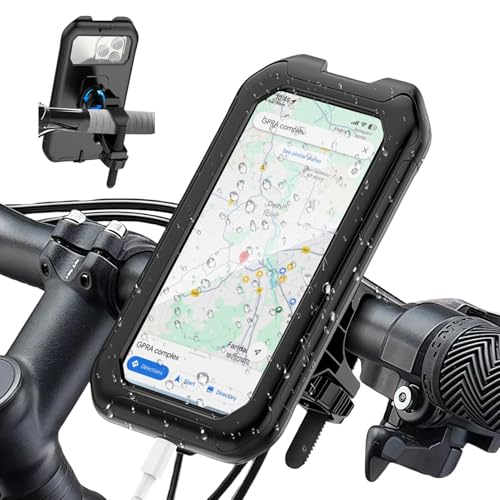 Arvoni Soporte Movil Moto Impermeable, IPX6 Rotación 360° Porta Movil Impermeable con Carcasa Transparente Puerto de Carga, Antivibración Suporte Telemóvel Moto para 5,5–7 Pulgadas