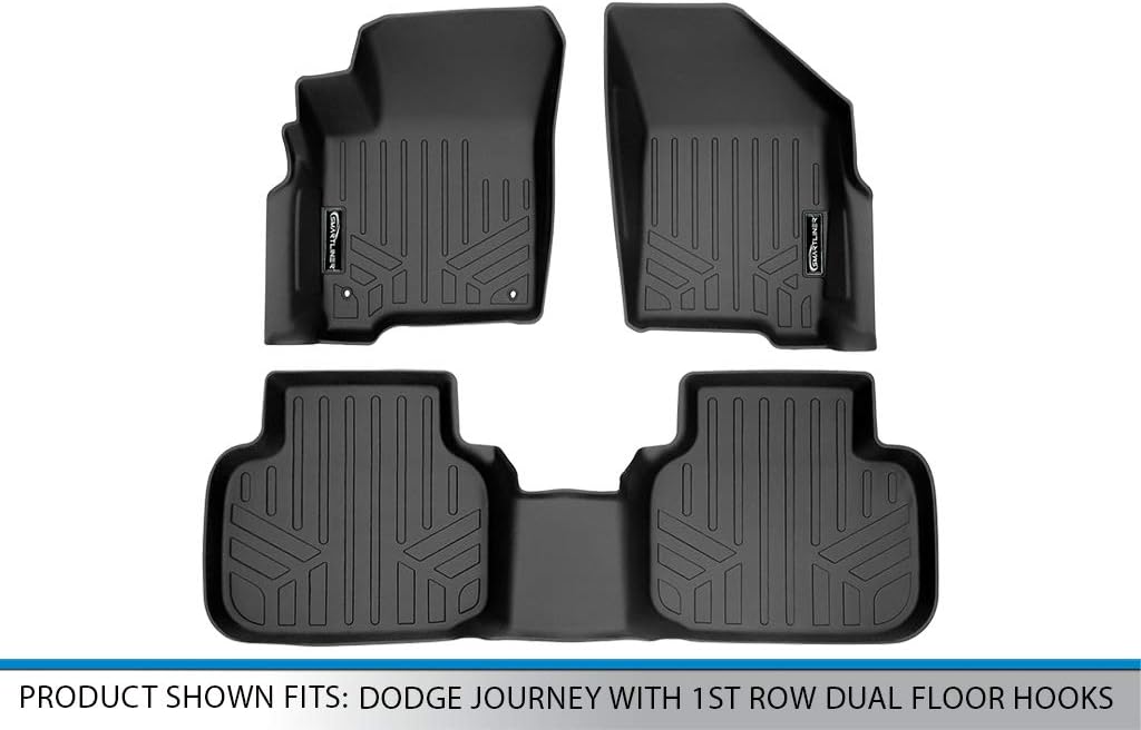 MAXLINER Custom Fit Floor Mats 2 Row Liner Set Black Compatible with 2012-2020 Dodge Journey with 1st Row Dual Floor Hooks