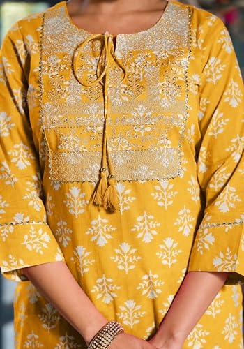 Image of MIRCHI FASHION Women's Straight Fit Cotton Ethnic Block Motif Printed Kurta Set with Dupatta and Trouser