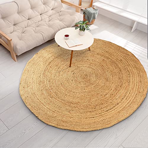 Signature Loom Handcrafted Farmhouse Jute Accent Rug (5 ft Round) - Soft & Comfortable Jute Area Rug - Natural Jute Rug to Bring a Sense of Peace & Relaxation – Rugs for Living Room