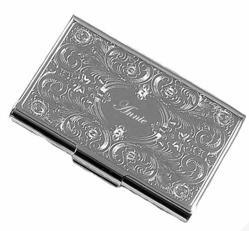 Personalized Silver Paisley Business Card Case Holder Custom Engraved Free - Ships from USA2