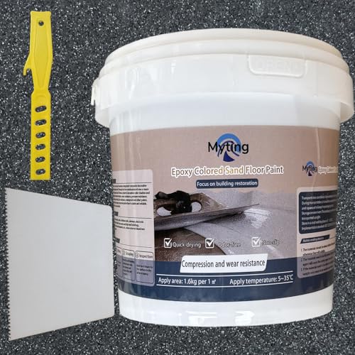 Epoxy Colored Sand Floor Paint, Epoxy Floor Paint High Gloss Marble Effect Coating for Indoor and Outdoor, Wear-resistant and non-slip Self-leveling Coating Black 35OZ(1KG)