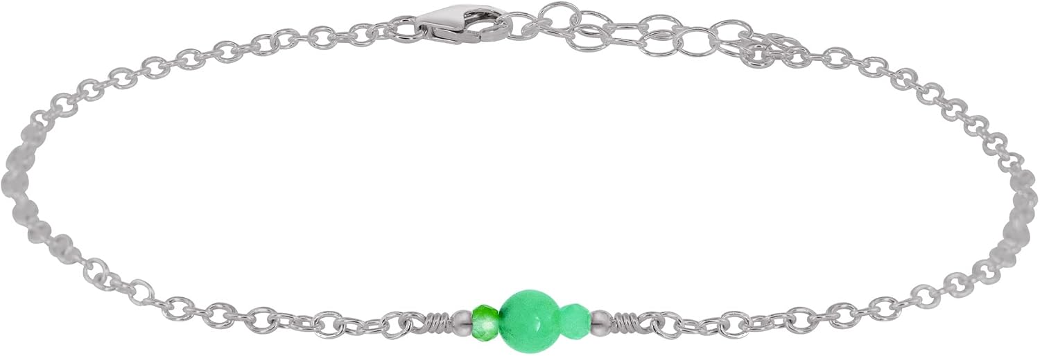 Luna Tide Chrysoprase Dainty Anklet in Stainless Steel