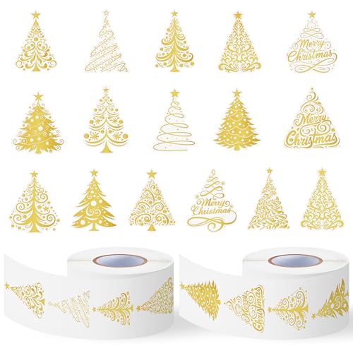 Image of Foil Christmas Tree Stickers - 1000 Pcs Easy Peel Metallic Tree Waterproof Vinyl Reusable Laptop Self Adhesive Stickers Classroom Prizes Water Bottle Page Activity Pad Party Favors Skateboard