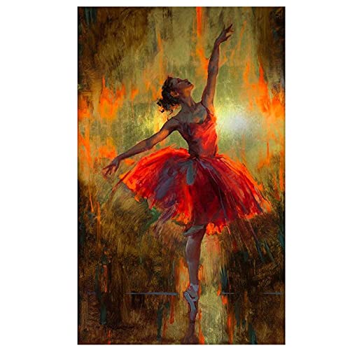 Affiche de ballerine en jupe rouge : tableau de peinture ballet fille sans cadre 70x100 cm
