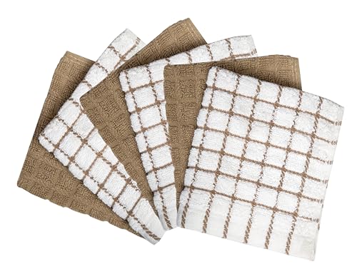 Image of Bumble Dish Cloths (6 Pack) | 12 inch x 12 inch | 100% Cotton Kitchen Towels | 405 GSM | Soft, Highly Absorbent & Durable Dish Towels for Kitchen | Tan