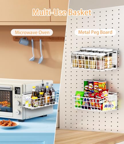 Image of 2Pack Magnetic Shelf for Refrigerator with Removable Hooks(White) | Strong Magnetic Spice Rack for Kitchen Storage, Fruit Potato Onion Storage Shelves, Large Magnetic Basket Organizer