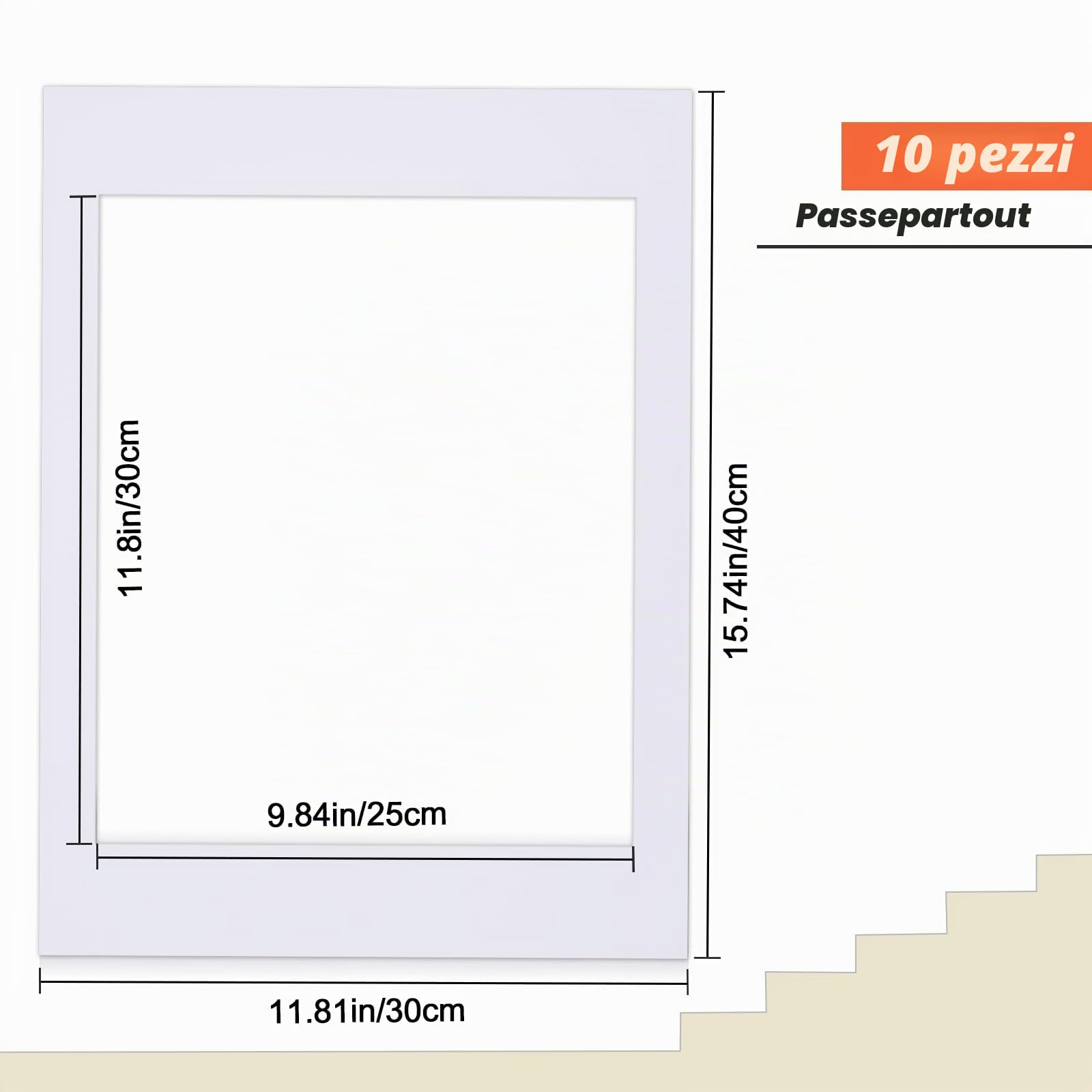 Fentar 10 Pezzi Passepartout 30x40 cm, Cartoncino Bianco per Cornici, Apertura Interna 25x30 cm, Ideale per Foto, Dipinti, Stampe e Quadri, Formato Standard per Mostre e Decorazioni Domestiche
