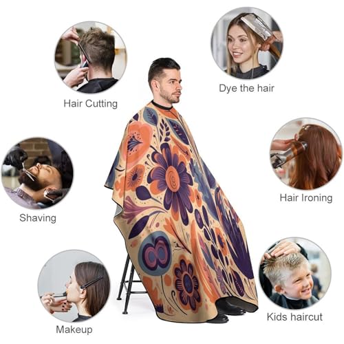 Capa para corte de cabello con flores naranja y púrpura miniatura 3