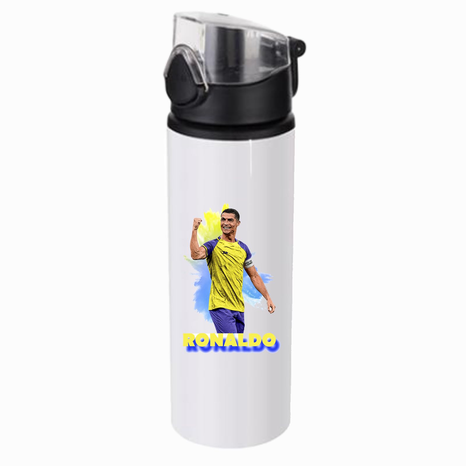 Ronaldo Aluminium Water Bottle with Flip Lid, White