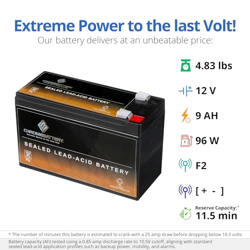 Image of CB CHROMEBATTERY 12V 9AH Sealed Lead Acid (SLA) Rechargeable Battery - F2 Terminal - Deep Cycle Design - for UPS, Alarm Systems, Emergency Lighting, Scooters, Medical & Solar & More