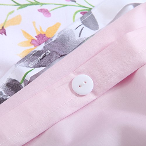 Brandream Floral Bedding Set King Size Duvet Cover Set 100% Soft & Luxurious Egyptian Cotton 800 Thread-Count 3 Piece Blossom Flower Print -White Pink Purple #TOP6