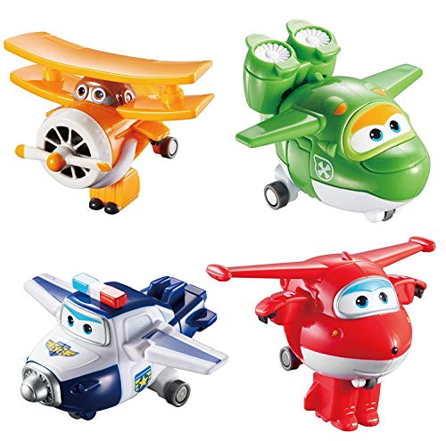 Auldey - Super Wings Pack de 4 Figurines transformables "Transform-a-bot" 5 cm - JETT/GRAND ALBERT/MIRA/PAUL-YW710610
