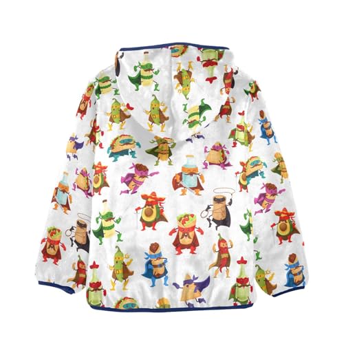 Cartoon Tex Mex Food Characters Girls Fleece Jacket Girls Fall Jacket Girls Zip Up Hoodie Girls Sherpa Jacket 2-10T2