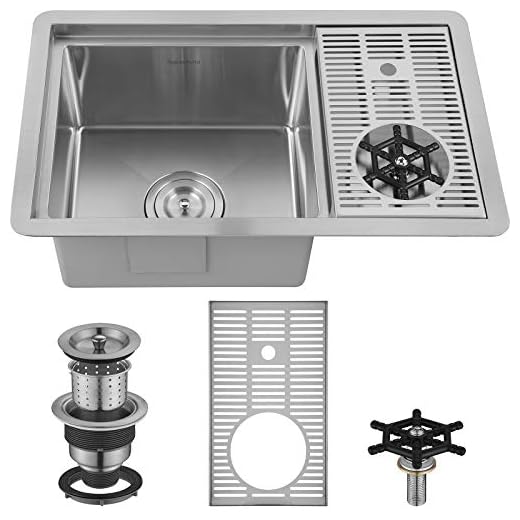 AguaStella AS1514XSS Bar Sink with Glass Rinser Stainless Steel Undermount Prep Kitchen Sink 23-1/4 x 14 Inches Single Bowl