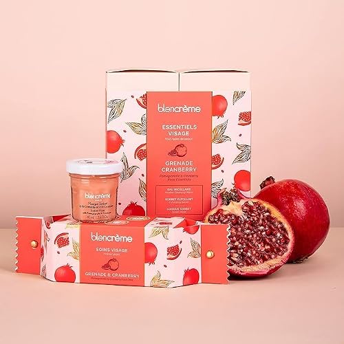 Blancrème - Confezione regalo 3 trattamenti viso al melograno: Acqua micellare + Scrub viso + Maschera viso al melograno fino al 99,1% di ingredienti di origine naturale - Made in France