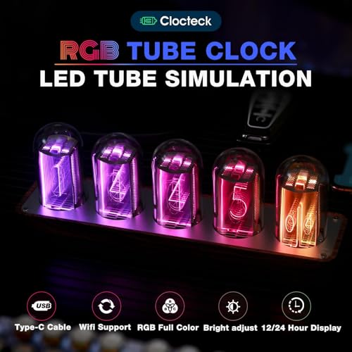 ClocTeck Wi‑Fi Sync Faux Nixie Clock