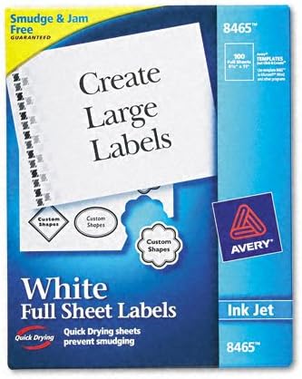 Avery Shipping Address Labels, Inkjet Printers, 100 Labels, Full Sheet Labels, Permanent Adhesive, TrueBlock (8465), White