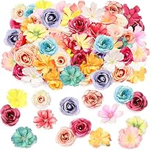 Hanaive 80 Pcs Mini Silk Flower Heads Small Fake Peony Daisy Rose Plum Blossom Bulk Artificial 3D Fabric Flower Heads Bulk for DIY Wedding Hair Dresses Crafts DecorationBright Color