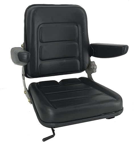Asiento universal de tractor de PVC, asiento de cortacésped ajustable, asiento plegable que incluye reposabrazos e interruptor de asiento, 15.4 x 15