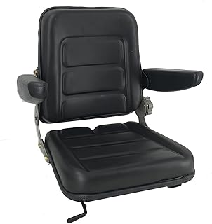 Universal Forklift Seat PVC Tractor Seat, Adjustable Mower Seat Foldable Seat Including Armrests&Seat Switch, 15.4" x 15" x 18.9" Skid Steer Seat Fit Forklift, Tractor, Skid Loader -Black