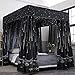 Obokidly Princess 4 Corner Post Bed Curtain Canopy;Windproof Blackout Bed Canopy Mosquito Net Bedroom Decoration for Adults Girls Bed Canopies Child Gift (Black, Queen)