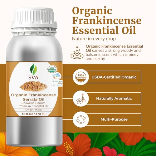Image of SVA Organic Frankincense Essential Oil, Large Size, 16 Fl Oz (473 ml) | Frankincense Oil for Diffuser, Humidifier, Skin, Body, Perfume, Home Fragrance, Incense, Bath, Soap, Candle & DIY Projects
