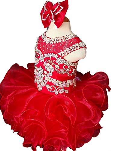 M_RAC Baby Girl's Crystal Lace Pageant Cupcake Dresses for Toddler Short Mini Birthday Party Gowns M1903